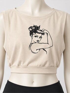 Feminist Graphic Crop Tank Cream Retro Rosie Inspired Muscle Top